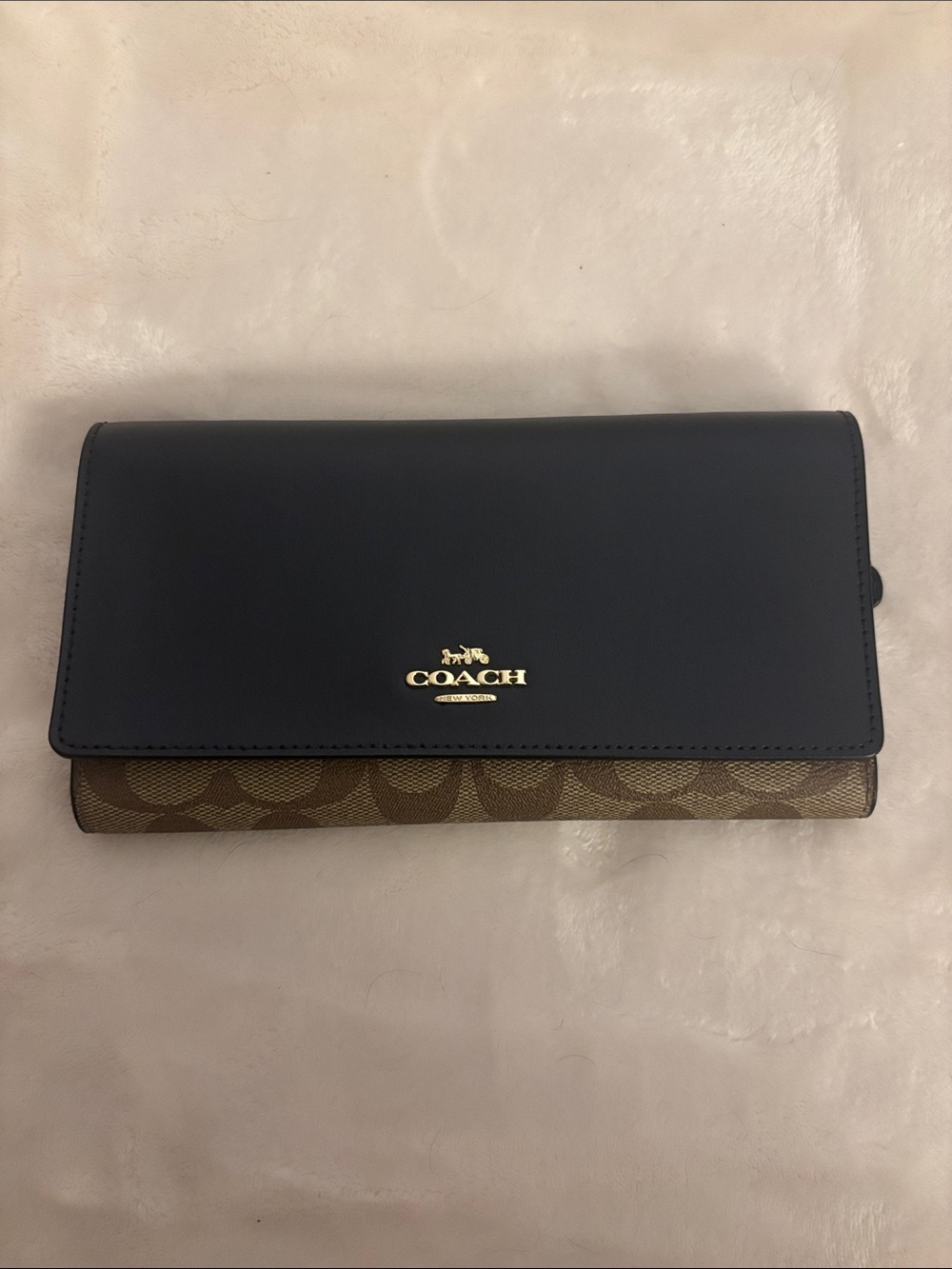 Coach Black Leather and Brown Signature Continental Wallet